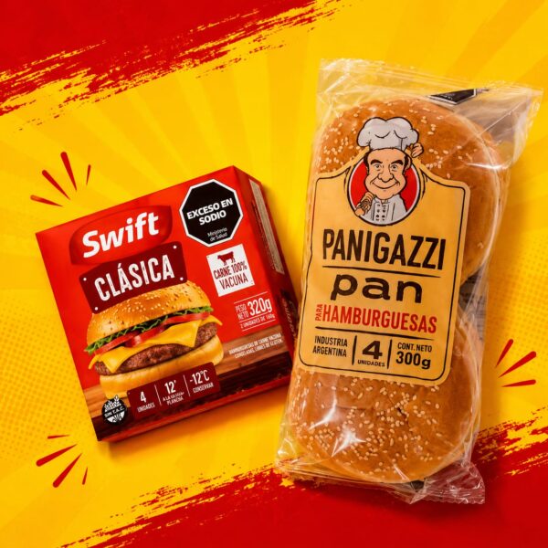 20 HAMBURGUESAS SWIFT 80grs 100% CARNE+ 20 PANES + ADEREZO